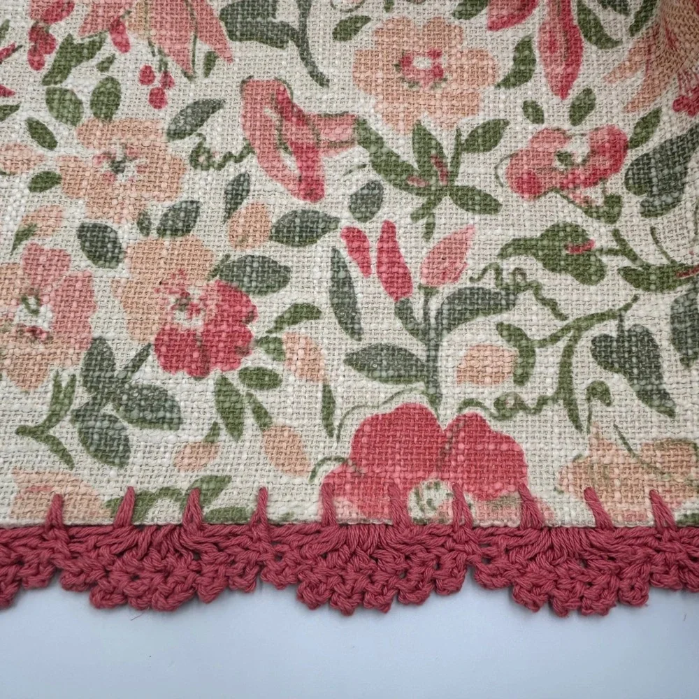 Laura Ashley Cotton Crochet Border Sherston Coral Accent Rug Floral 26 x 45 inch